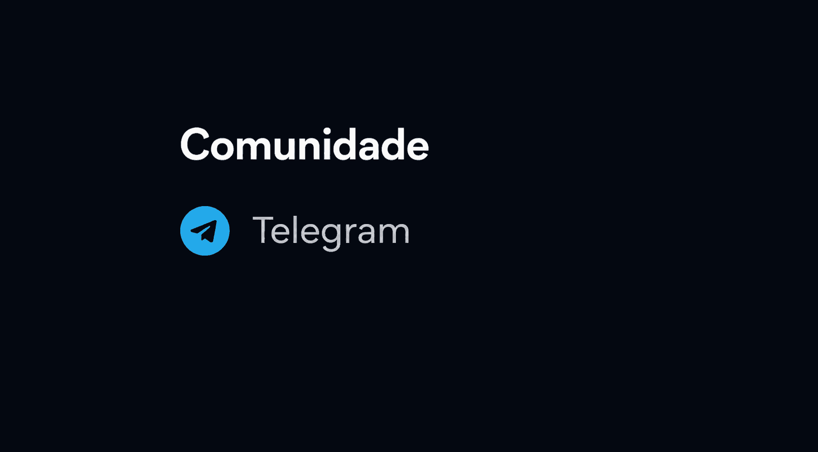 Seção Comunidade no rodapé do site com o link do Telegram